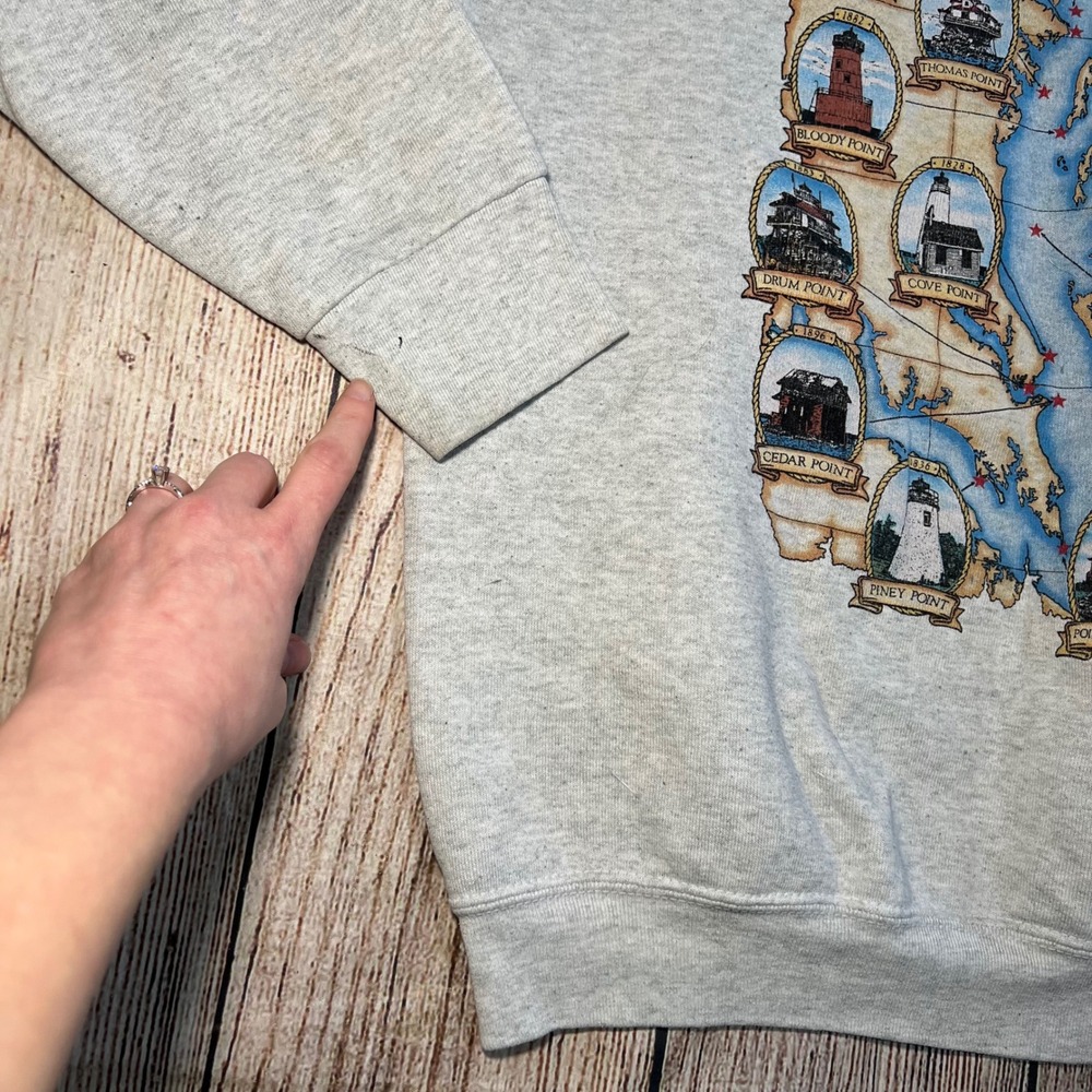 VTG 90s Lighthouses of the Chesapeake Bay Maryland Graphic Sweatshirt Womens XL - Picture 5 of 10